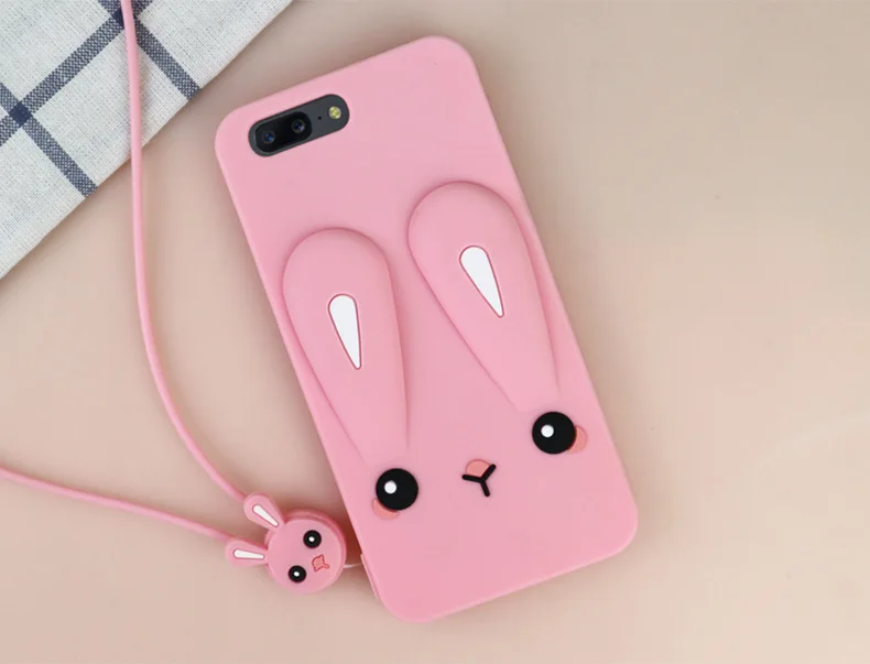 Pink Мультяшный чехол сo шнуром для Oneplus 3 5 5 T чехол мягкий TPU силиконовый чехол-накладка Бампер Защитный ковер - Цвет: Pink