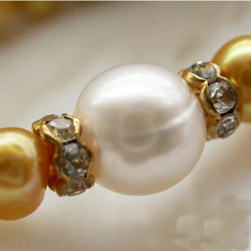 

Perfect Women Birthday,Chirstmas Gift Pearl Bracelet,8inches 10mm Golden White Baroque Freshwater Cultured Pearl Bracelet