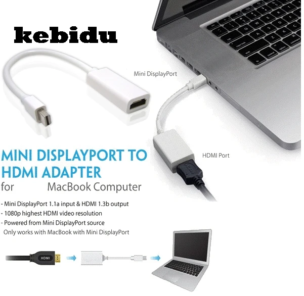 Кабель адаптер kebidu для порта дисплея DP HDMI совместимый с Apple MacBook Pro Air Mini iMac|adapter