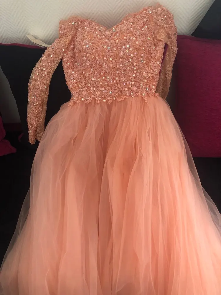 Оранжевый Robe De Soiree, бальное платье, кружевной топ, вечернее платье, вечерние, элегантные,, с длинным рукавом, длина до пола, винтажные, выпускные платья - Цвет: Оранжевый