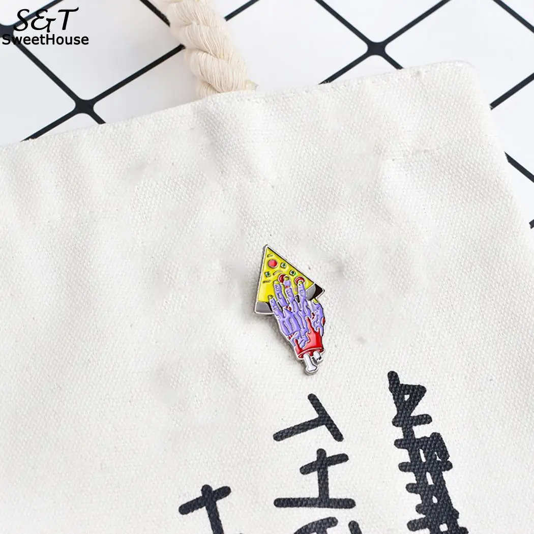Отворот мультфильм пиццы ручная брошь эмаль Металлическая Булавка значок мешок
