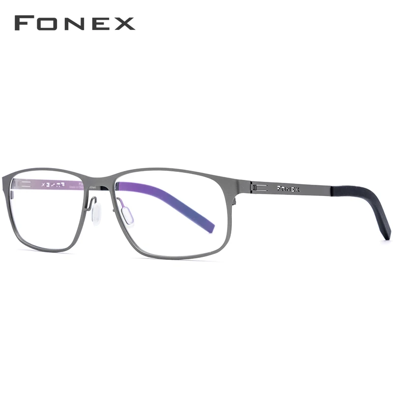 FONEX сплав оптические очки оправа для мужчин Сверхлегкий квадратный близорукость по рецепту очки Мужской полный Корея Безвинтовые очки - Цвет оправы: Серый