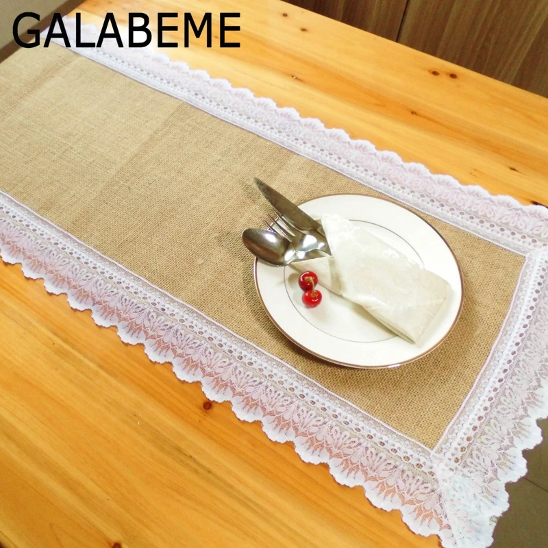 Galabeme 5 шт./лот 38x275 см натурального джута мешковины Настольная дорожка с Кружево