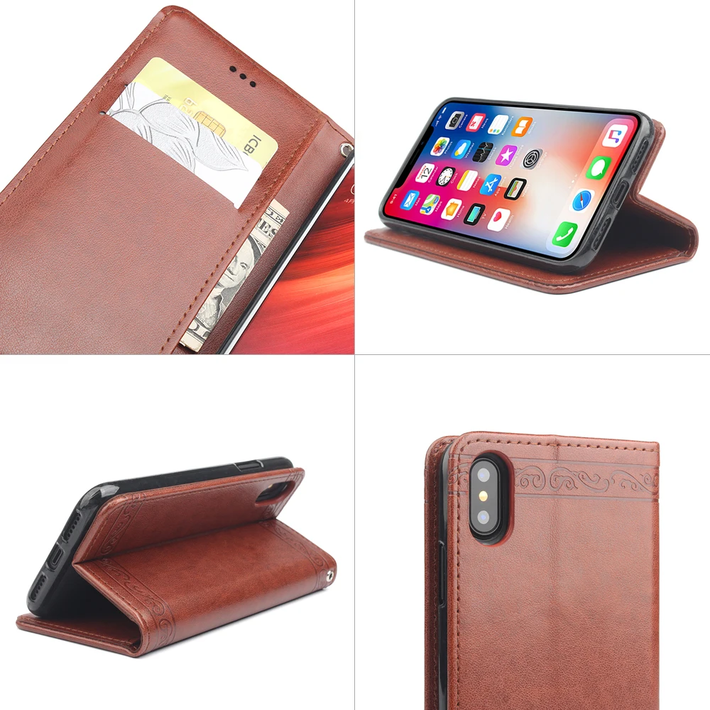 Роскошный кожаный флип-чехол для iPhone X кошелек чехол-книжка чехол 10 Coque подставка