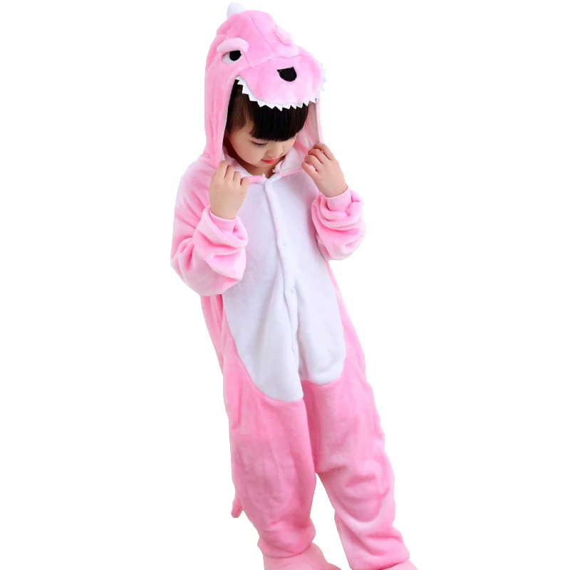 Новогодняя пижама Дети Мальчики Девочки пижамные Детские Onesie Косплей Животные Totoro unicornio Пикачу Динозавр Панда пижама enfant пикачу одежда пижамы для мальчиков девочек домашняя одежда - Цвет: Pink dinosaur