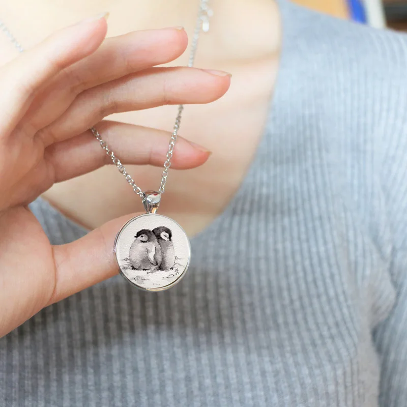 Милое модное ожерелье с маленьким Пингвином из мультфильма женское стеклянное