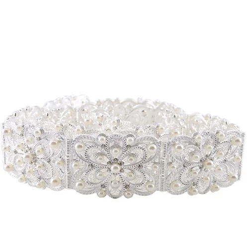 Fashion women wedding waist chain metal belt pearl crystal hollow belt bride wedding body jewelry belly chain