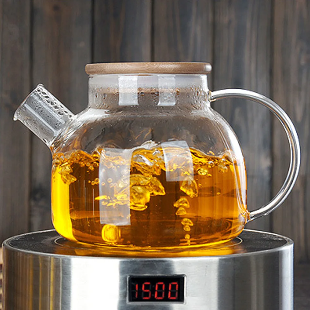 Стеклянный чайник Behogar 1000 мл термостойкий для чая вода молоко кофейная бутылка