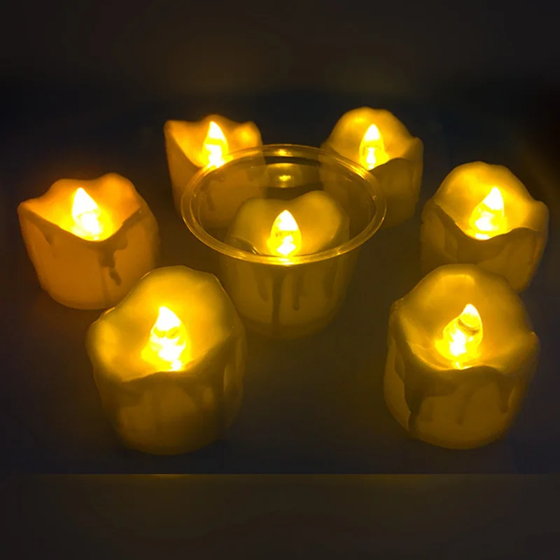 12 шт. желтая чайная свеча романтическая беспламенная Светодиодная лампа для дома