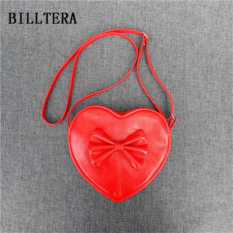 Детская модная сумка мессенджер из искусственной кожи с красным сердечком мини