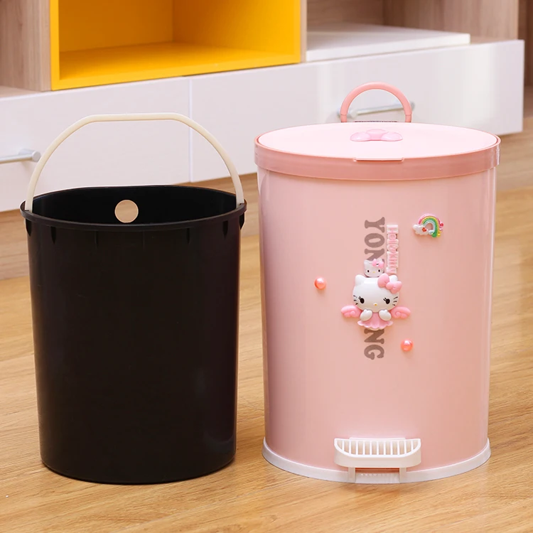 7L/9L мультяшная Милая мусорная корзина hello kitty с педалью для дома гостиной спальни кухонная корзина для мусора с крышкой пластиковое ведро розового цвета