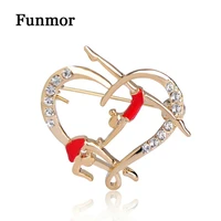 love heart shape figure brooch rhinestone gymnastics club badge collar clip pins enamel double dancer brooches for women men