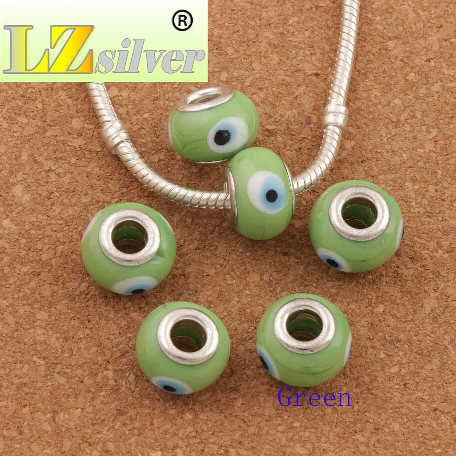 

100pcs Lampwork Murano Evil Eye Glass Charm Beads 14X9mm 10Colors fit European Bracelet Jewelry DIY L1666