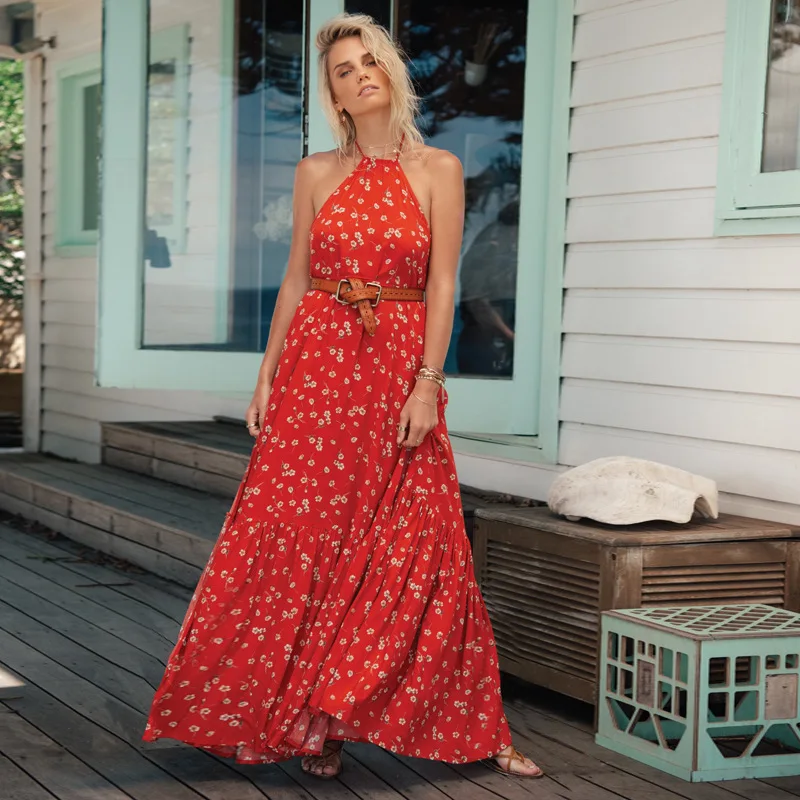 2019 Новое богемное платье с принтом шифоновое сексуальное открытое праздничное
