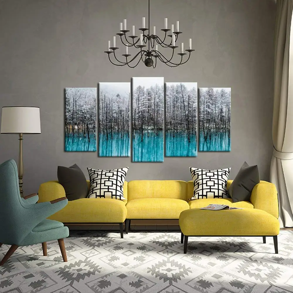 Картина на холсте настенные картины принты 5 панелях красивые березовые деревья