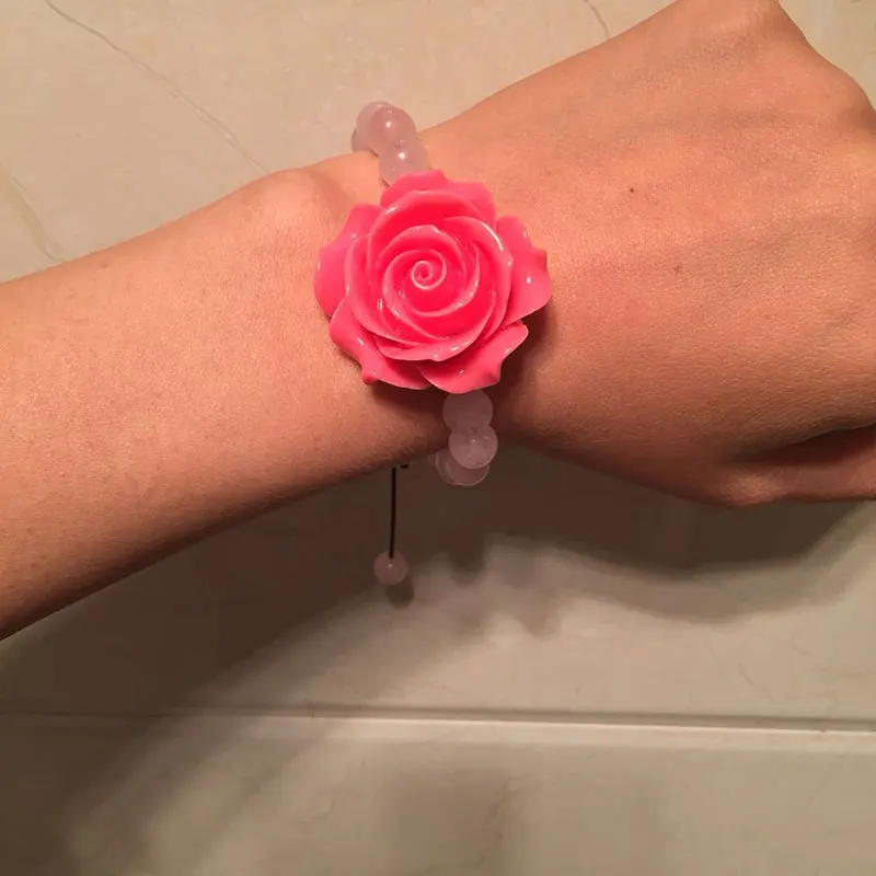 Boho Women Jewelry Pink Stone White Matte Beads With Coral Rose Charm Woven Bracelet Set | Украшения и аксессуары