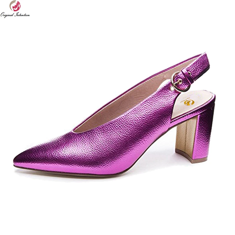 

Original Intention Super Elegant Women Pumps Nice Pointed Toe Square Heels Pumps Silver Purple Shoes Woman Plus US Size 4-15