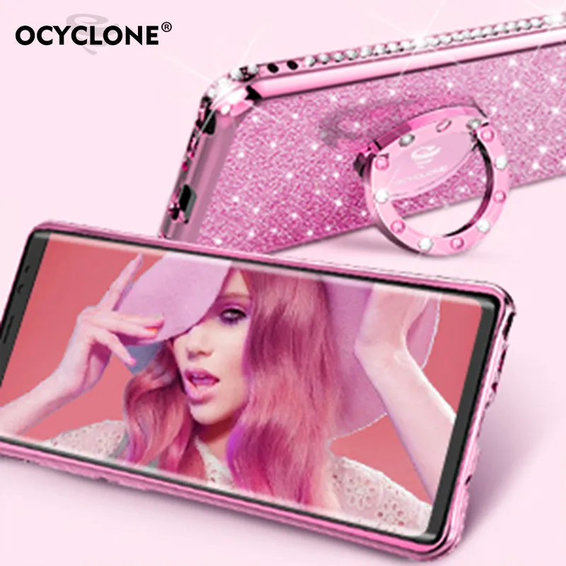 

For Samsung Galaxy S9 Plus Case Silicone Anti-knock Diamond Ring Cover For Samsung S9+ Case Bling Glitter Solf Cute Girl Case
