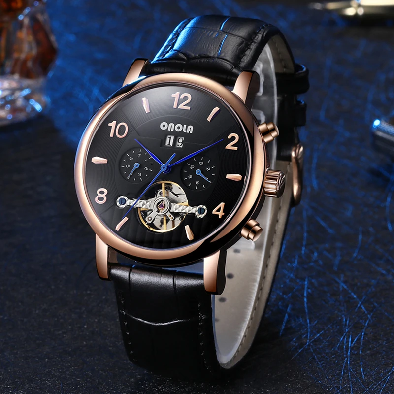 ONOLA Moon phase Топ бренд автоматические механические часы турбийон выдалбливают