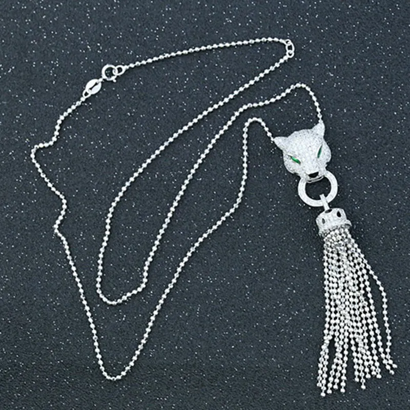 necklace Роскошные кисточки AAA Циркон 925 пробы Серебряное ожерелье с леопардом манжета серьги комплект ювелирных изделий AP* животное ожерелье женский свадебный комплект - Окраска металла: necklace