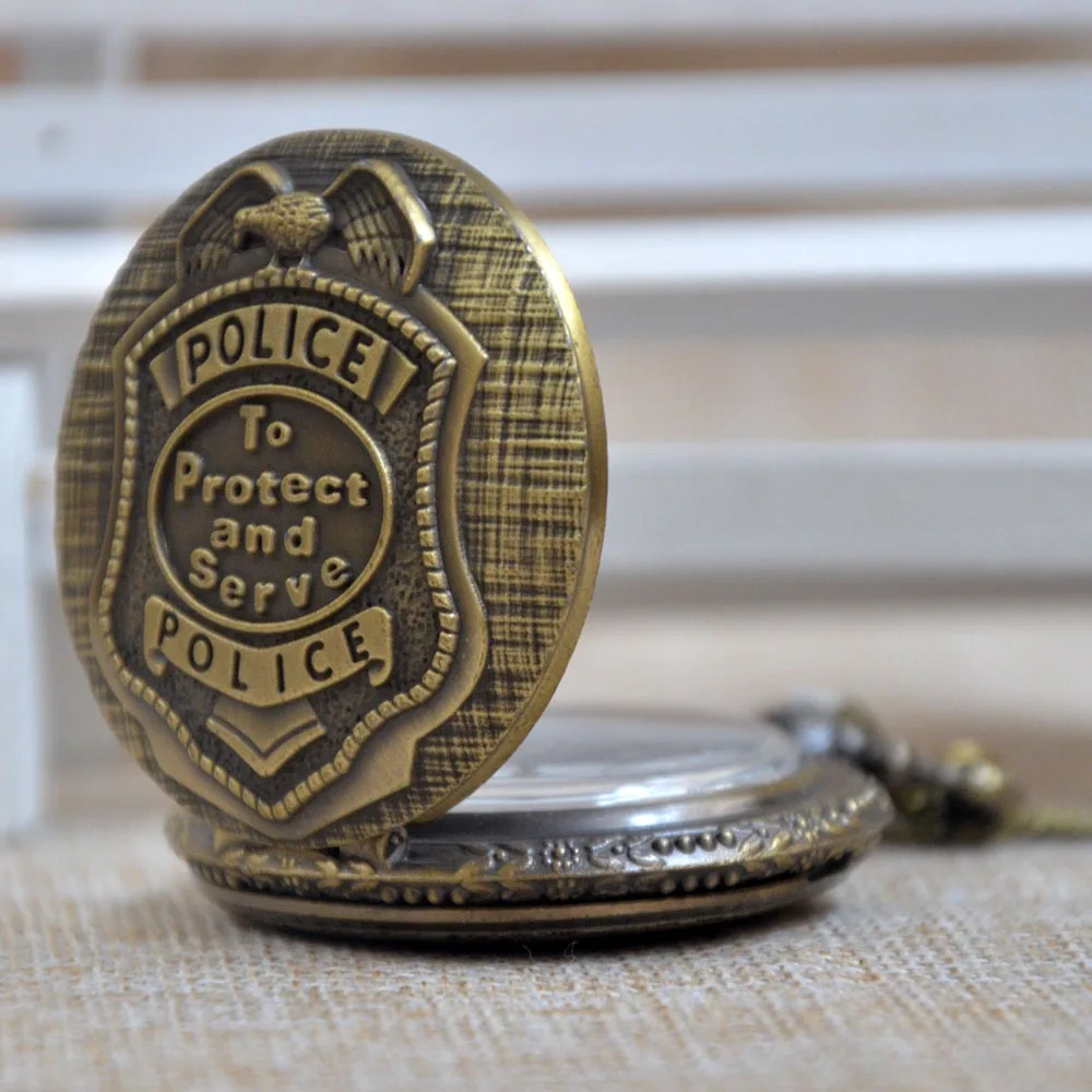 Бронза модные классические США полиции служить и защищать кварцевые карманные