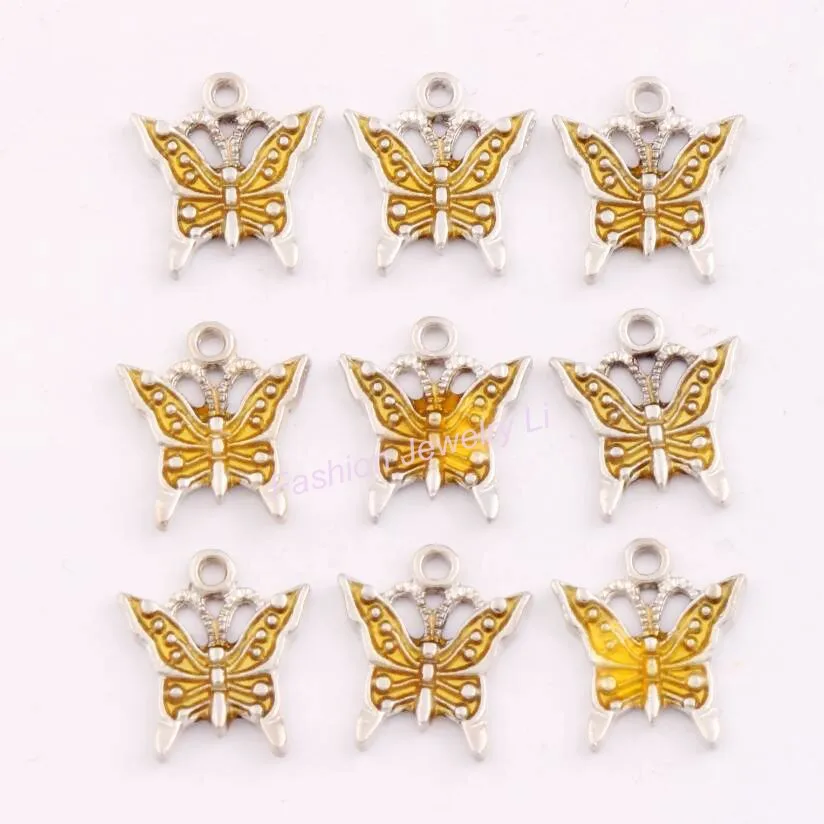 

8Colors Zinc Alloy Enamel Butterfly Spacer Charm Beads Pendants Alloy Handmade Jewelry DIY L1561 16pcs 17x15.2mm