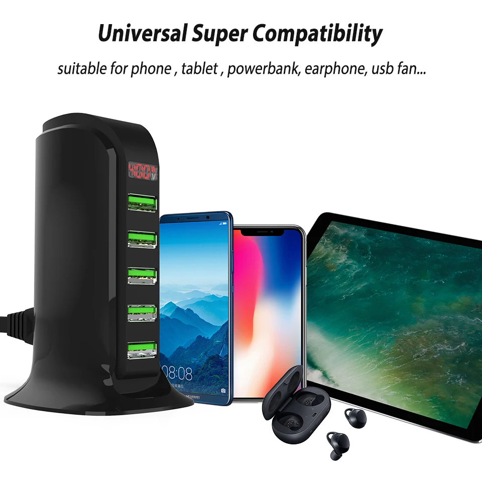 5 Порты и разъёмы зарядное устройство usb multi концентратор светодиодный Дисплей зарядка через usb док-станция Универсальный держатель для мобильного телефона для рабочего стола, настенные домашние зарядные устройства EU штепсельная вилка стандарта США