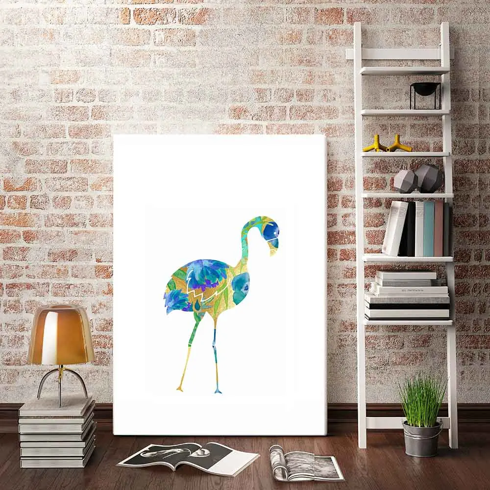 Абстрактный фламинго бирюзовая синяя картина холст постер на стене для гостиной