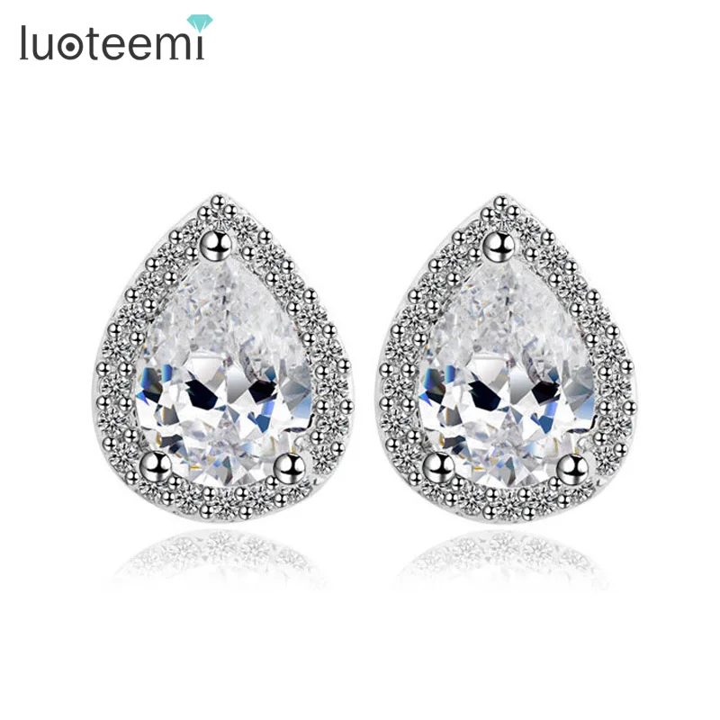 

LUOTEEMI Small Water Drop Stud Earring for Women High Quality Cubic Zirconia Pendientes Friends Gifts Boucle Oreille Femme