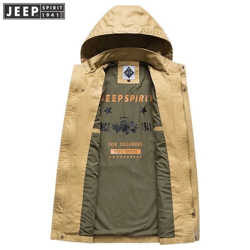 JEEP SPIRIT/2018 осенне Весенняя Рабочая куртка пальто сафари с капюшоном хлопковая