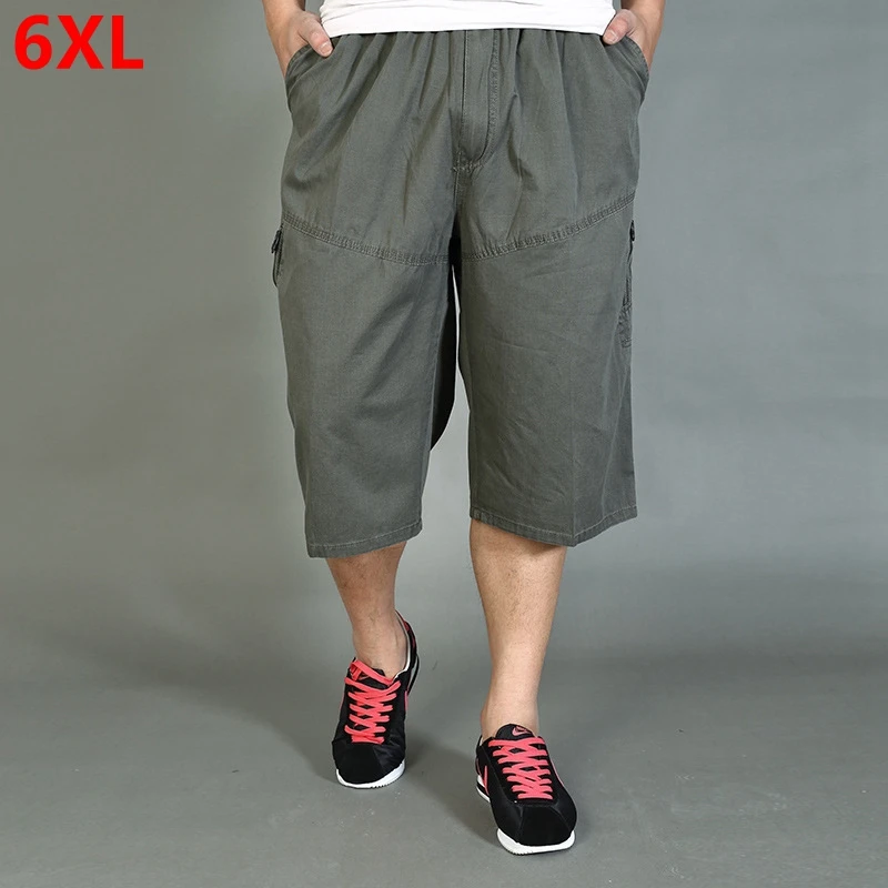 

Dad shorts male outside wearing calf-length middle-aged shorts big size people loose plussize high waist middle-aged