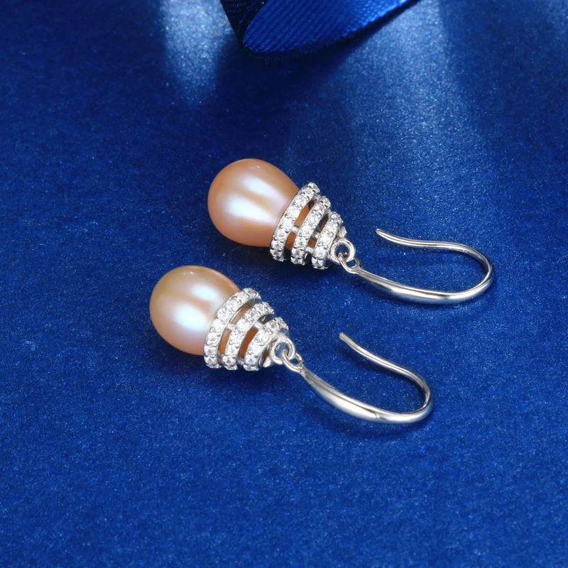 Dainashi спираль простой ушной крючок стиль роскоши Silver Pearl Длинные серьги-капли