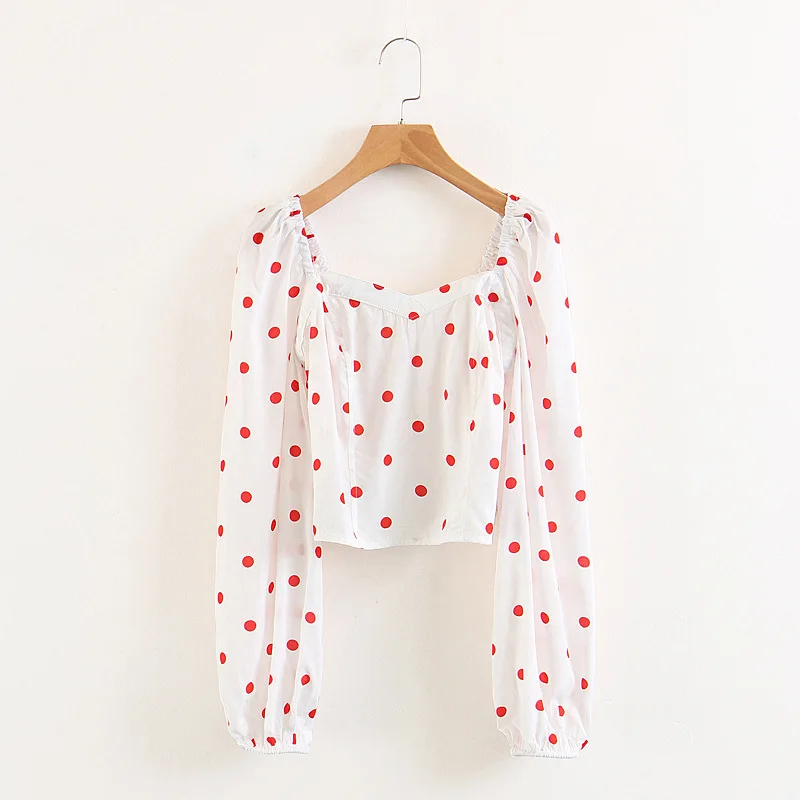 Летняя рубашка Женская винтажная винтажные платья в горошек Блузка Милая Шея