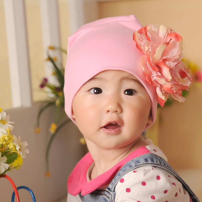 New Coming Big Floral Beanie Cap Peony Flower Candy Color Infant Toddler Hat Spring Autumn Newborn Mixed SW057 | Детская одежда и