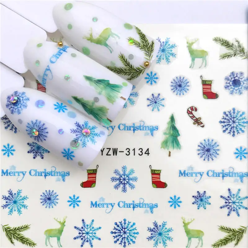 

WUF 1 Sheet Nail Stickers Water Transfer Sticker Green Grass Designs Nail Art Slider Manicure Decoration