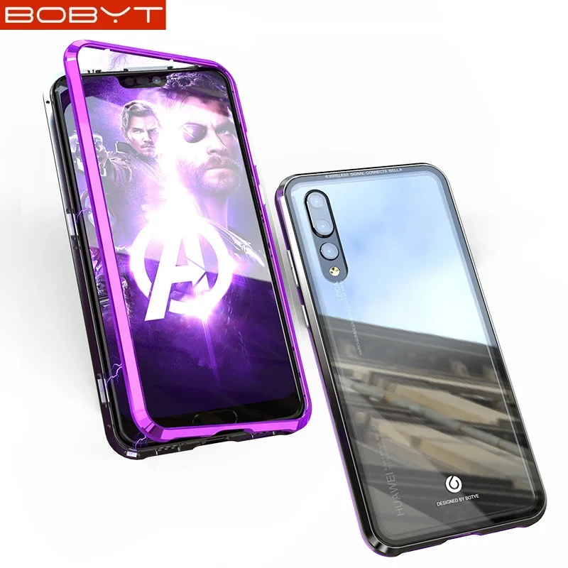 Бампер из металлического алюминия BOBYT для Huawei P20 Pro с встроенной магнитной адсорбцией и укрепленным стеклянным задним покрытием Capa on.