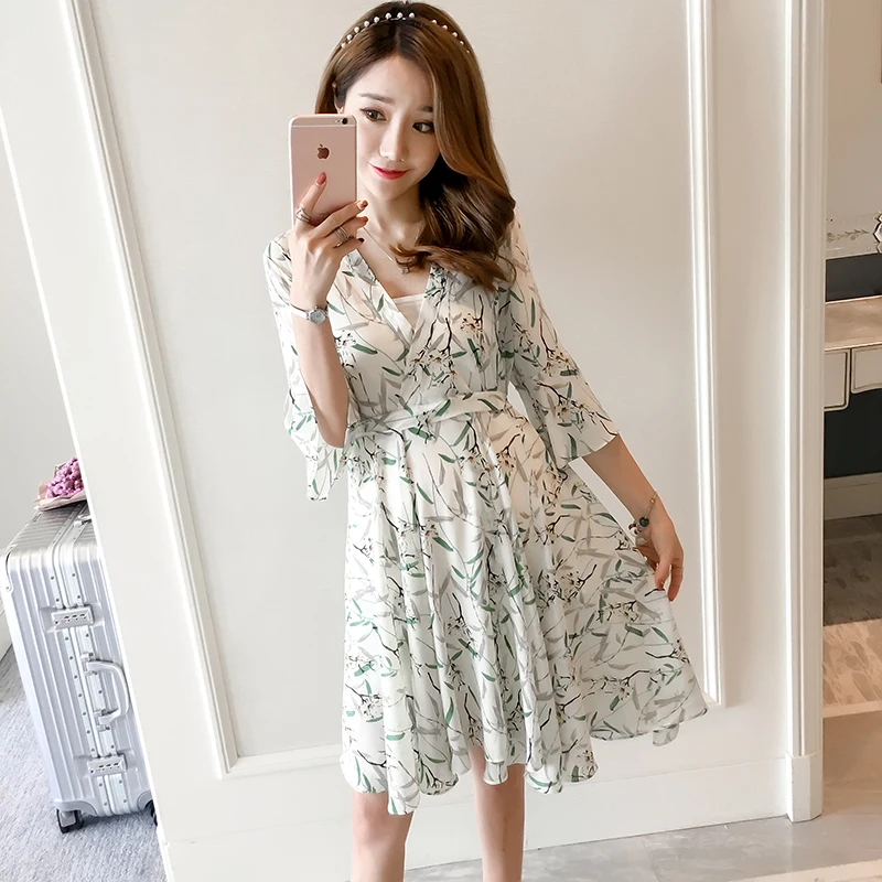 2019 Summer Three Quarter Sleeve Floral Lactation Dress Plus Size Postpartum Women Breastfeeding Chiffon Blouses Nursing Dresses |