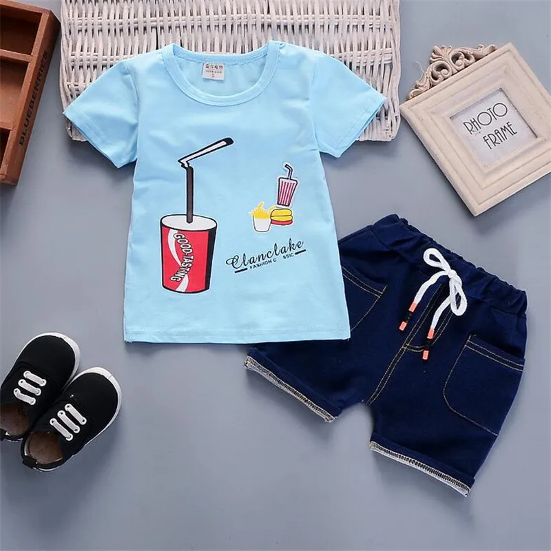 BibiCola summer Baby boys clothing sets Coke printing pattern t-shirt+pants kids Cartoon leisure sports suit |