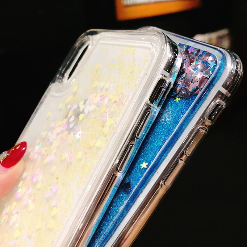 Kerzzil Dynamic Liquid Quicksand For iPhone X 6 6S 7 8 Plus 5 SE Phone Case Love Heart Stars Glitter Soft TPU Back Cover |