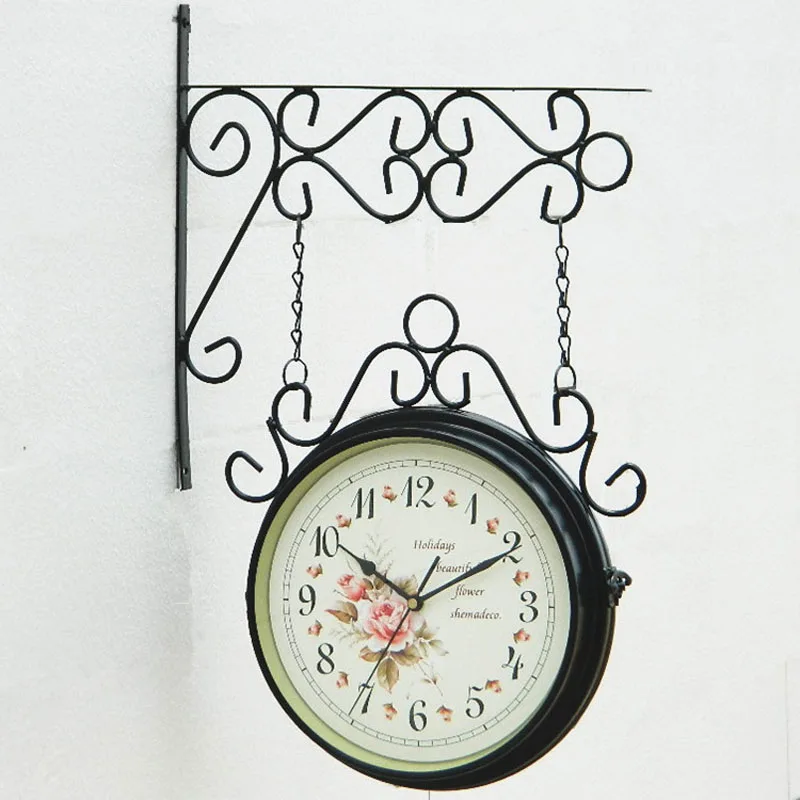 Бесшумные часы Двухсторонние настенные винтажные большие из кованого железа