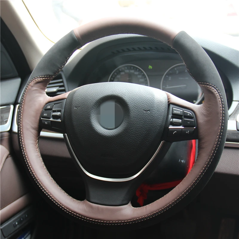 

Black Suede Palm Red Genuine Leather Car Steering Wheel Cover for BMW 730Li 740Li 750Li F10 2014 520i 528i 2013 2014