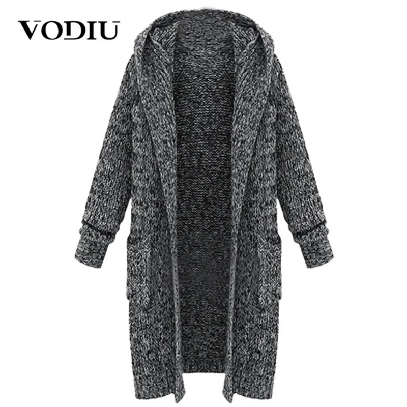 Winter Woman Sweater Female Women's Cardigan Long Knitting Sleeve Solid Fashion Pocket Hooded Gray New Year Hot |