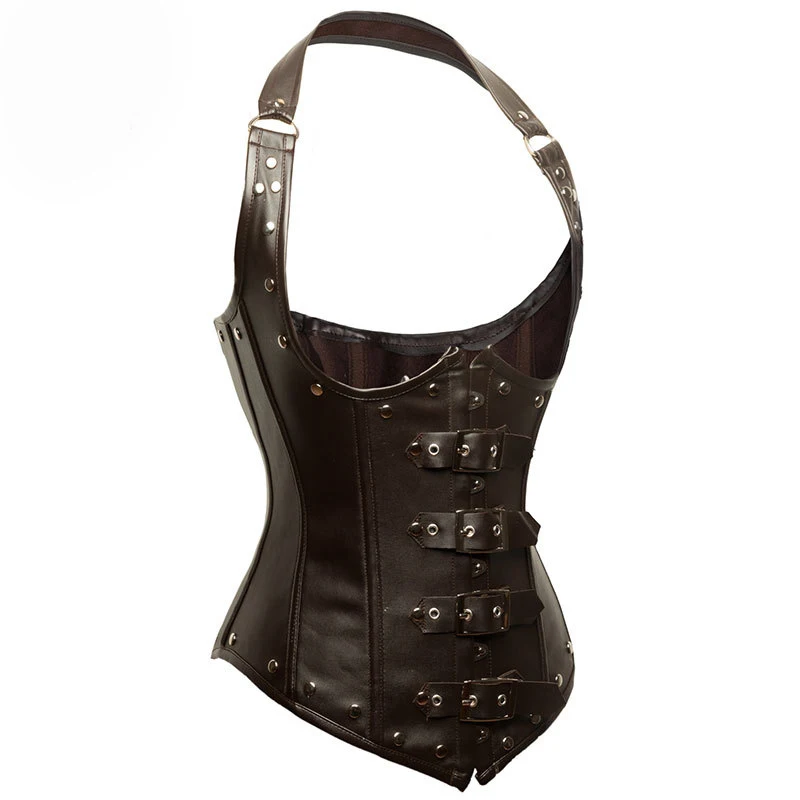 Корсет из искусственной кожи коричневого цвета корсеты и бюстье в стиле стимпанк