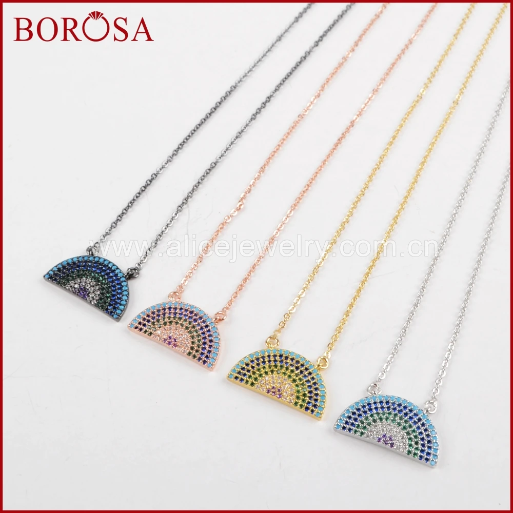 BOROSA новинка стильный Druzy CZ микро полумесяц Connetcor ожерелье с кристаллами