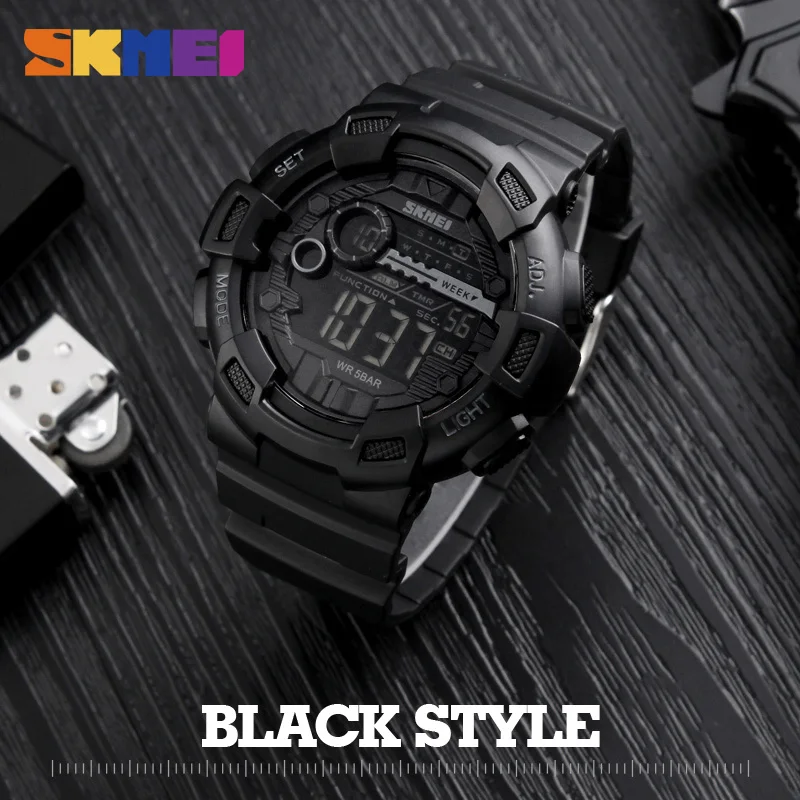 SKMEI Outdoor Sport Watch Men Multifunction 5Bar Waterproof PU Strap LED Display Watches Chrono Digital Wristwatch Reloj Hombre