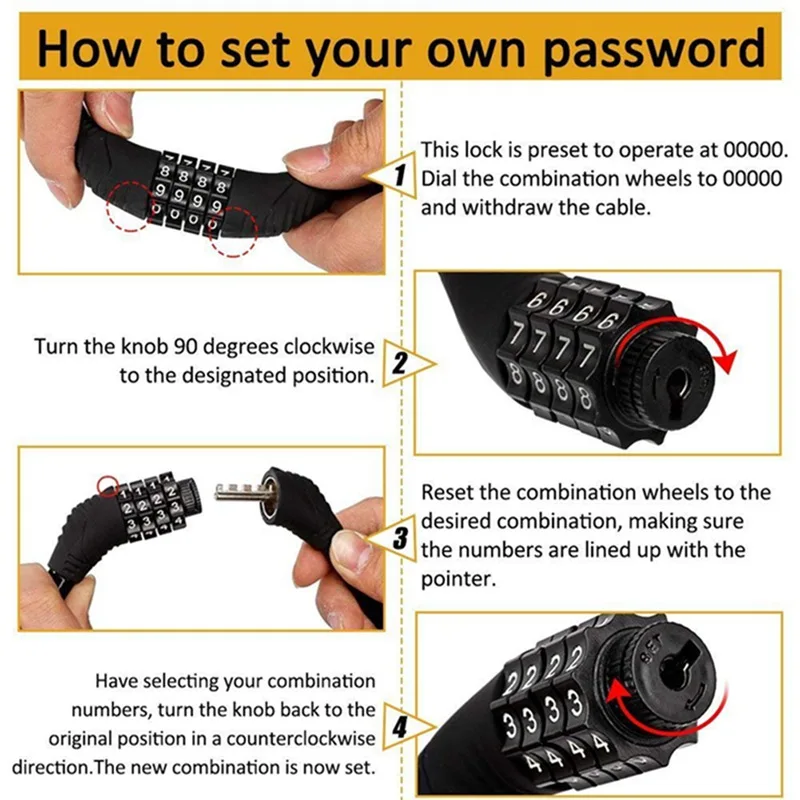 Противоугонный трос велосипедный замок 4 цифровой код пароль велосипед