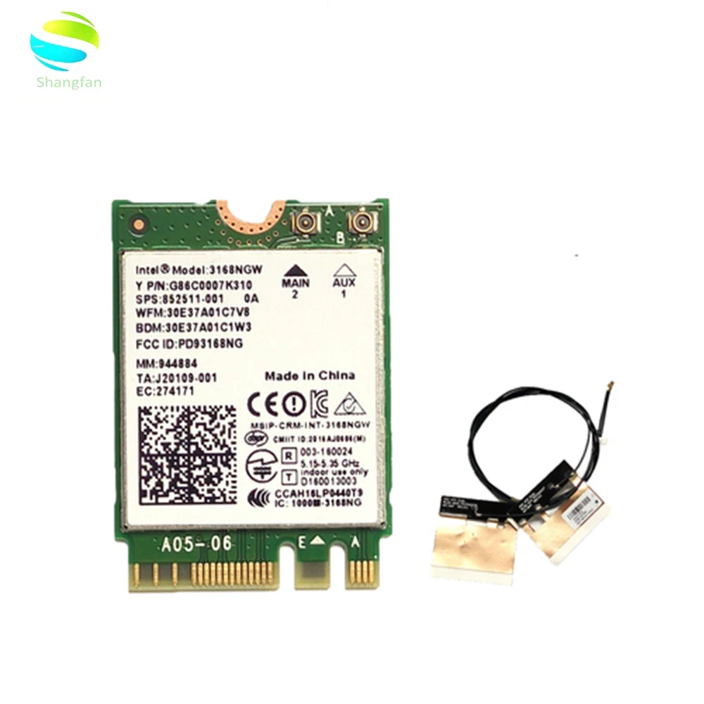 Беспроводной адаптер карта для Intel AC 3168NGW Беспроводной NGFF 802.11ac 433 Мбит/с 2x2+ Bluetooth 4,2 Wi-Fi hp 852511-001 аккумулятор большой емкости TF карты - Цвет: 3168NGW Antena