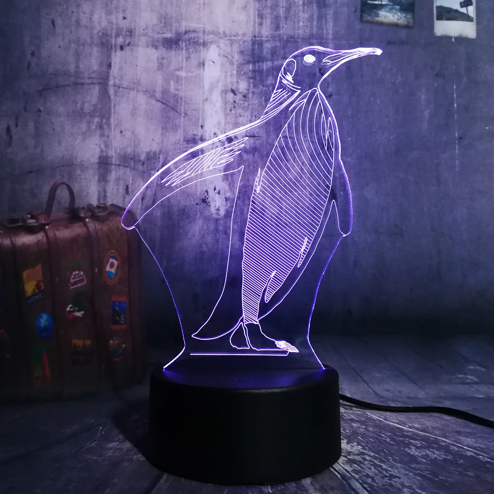 3D LED милый пингвин Ночной светильник 7 цветов меняющий настольный USB сенсорный