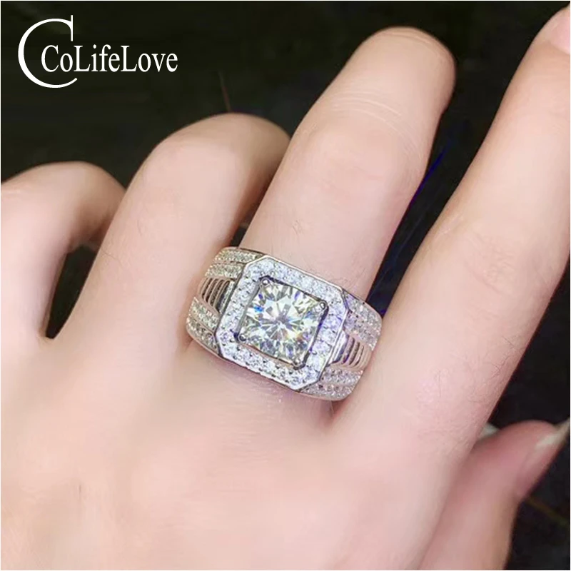 Ювелирные изделия colife роскошное кольцо Moissanite для мужчины 2ct настоящий Муассанит мужское кольцо Мода 925 Серебро Moissanite ювелирные изделия