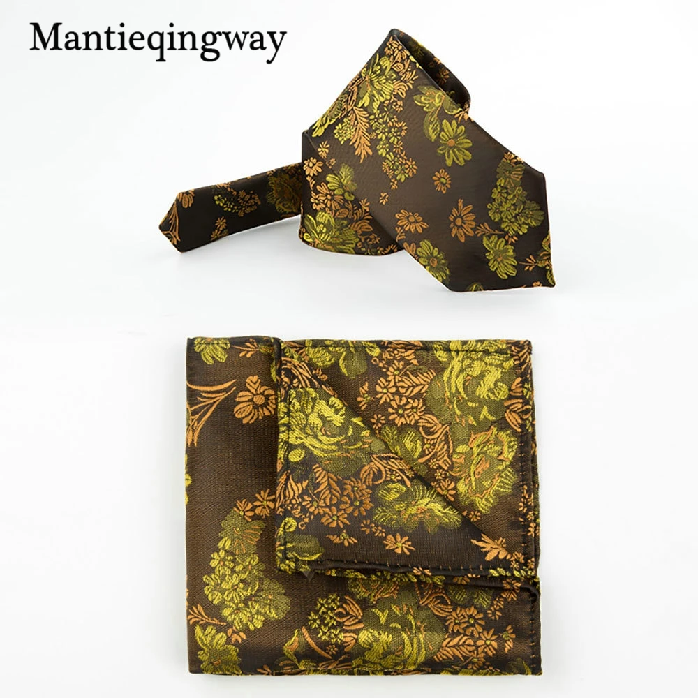 Mantieqingway Бизнес мужские цветочные Hanky галстук комплект для свадьбы полиэстер шеи
